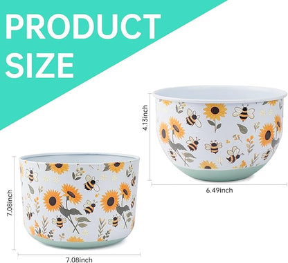 Butterfly & Bee Metal Planters Set of 2 – Decorative Flower Pots with Colorful Garden Prints, Outdoor & Indoor Use Cute Spring Floral Design for Patio, Balcony, Home Decor (Bee)