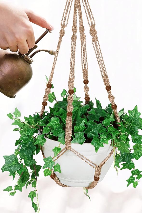 43 Inches Macrame Planter Hanger Large for 12 inch Pot + Swag Hook (Extra Long & Big) | Large Hanging Planter for Indoor Plants | No Tassel, Cotton Rope, NO Pot/Plant Included (Jute)(XL)