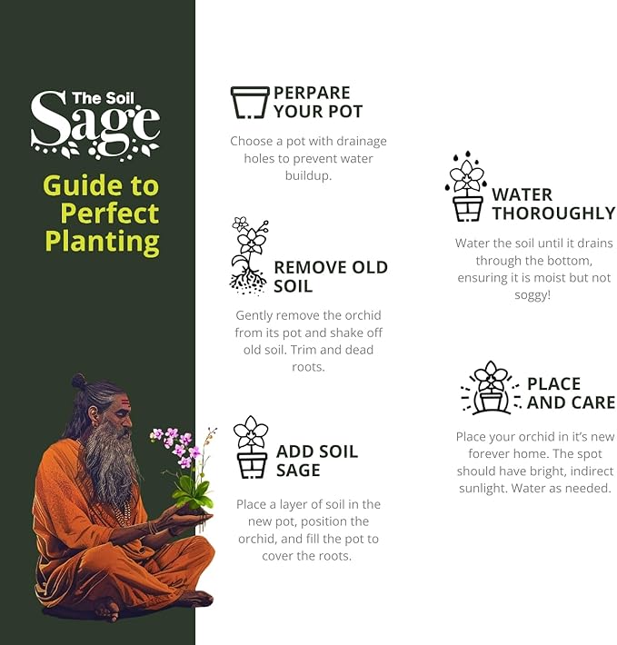 Soil Sage Premium Orchid Potting Mix - 5 qt. U.S.A. Made Orchid Soil Blend with Pine Bark, Sphagnum Moss, Charcoal, Coconut Coir, Pumice, & Mycorrhizae for Healthy Roots - Improved Drainage & Blooms