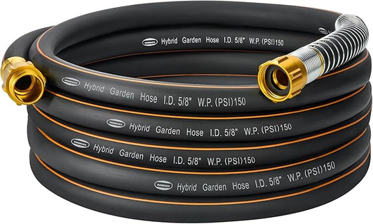5/8 in. × 20 ft. Flexible Hybrid Rubber Garden Hose, High Flow 5/8" I.D. No Memory Durable Lightweight Water Hose for Watering, Irrigation, Water Transfer Pump