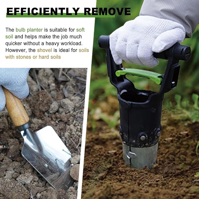 Hugeleaf Bulb Planter Tool, 1-5 Inch Depth Garden Bulb Planter with Comfortable Grip Handle, Galvanized Steel Serrated Edge for Planting Tulip Daffodils Dahlias Onions