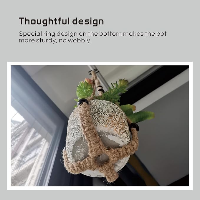 Macrame Plant Hanger Indoor, 23" No Tassel Hanging Plant Holder, Sturdy Flower Pot Holder with Hooks - Brown (Pot NOT Included)