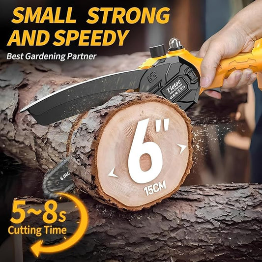 Tietoc Chainsaw, Electric Mini Chain Saw Cordless Power Hand Saw with 4000mAh Battery and Oil System for Tree Trimming & Wood Cutting, Garden Tools Gift for Men Dad Husband Gardener | 6 Inch