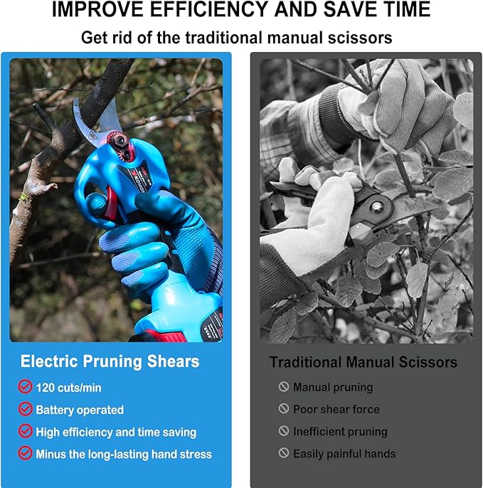 KOMOK Electric pruning shears, Professional Cordless Power Branch Cutter Fruit Tree Pruner, 2PCS 2Ah Battery Operated Pruning Shears, MAX 1" Cutting Capacity 6-7 working hours