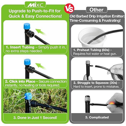 MIXC Quick Connector Drip Emitters for 1/4" Tubing, Adjustable Flow, 360° Fan-Shaped Sprayer (Drip Emitter Stream, 40 Packs)