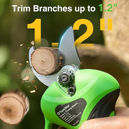 2-in-1 Electric Pruning Shears Cordless: 1.2" Cutting Diameter Pole Pruner - 2 Pcs 4.0Ah Batteries, 9ft Telescopic Pole, Extra SK5 Blade, 3 Cutting Modes Brushless Tree Pruner for Gardening