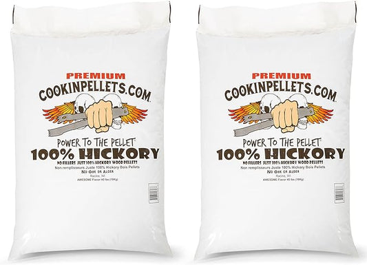 CookinPellets 40-Pound Premium Genuine Hickory Hardwood Grill Smoker Wood Pellets, No Bark, Fillers, and Flavor Oils, for Meat and Veggies (2 Pack)