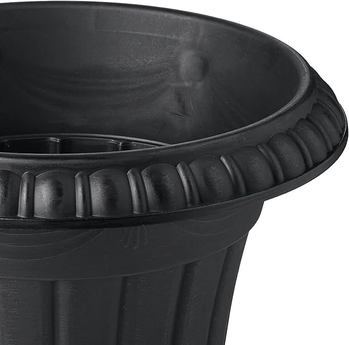Arcadia Garden Products PL00BK Classic Traditional Plastic Urn Planter, 16” x 18”, Black
