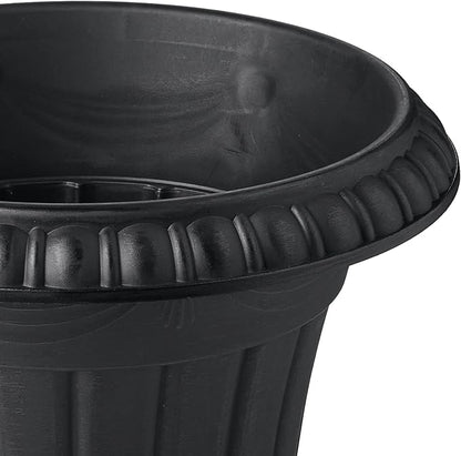 Arcadia Garden Products PL00BK Classic Traditional Plastic Urn Planter, 16” x 18”, Black
