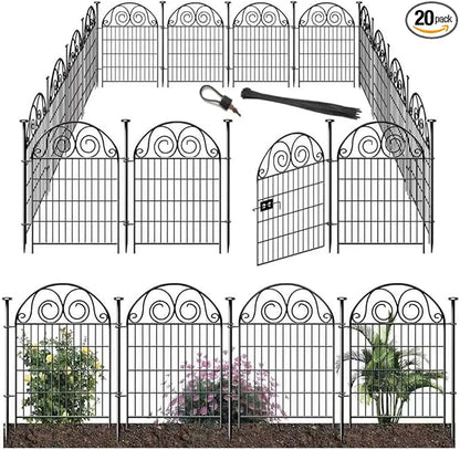 Tall Garden Animal Barrier Fencing with Gate, 40 Inch(H) 20 Panels Total Length 43.7 Ft Outdoor Dog Fence, Picket Fences, Reusable Decorative Fence for Garden │Patented
