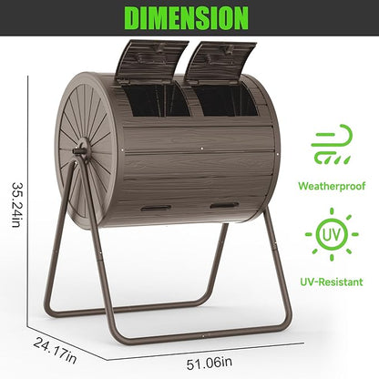 Dual Chamber Tumbling Composter 43 Gallon Large Outdoor Tumbling Composter Efficient Batch Composting Easy Turn Design (Grey)