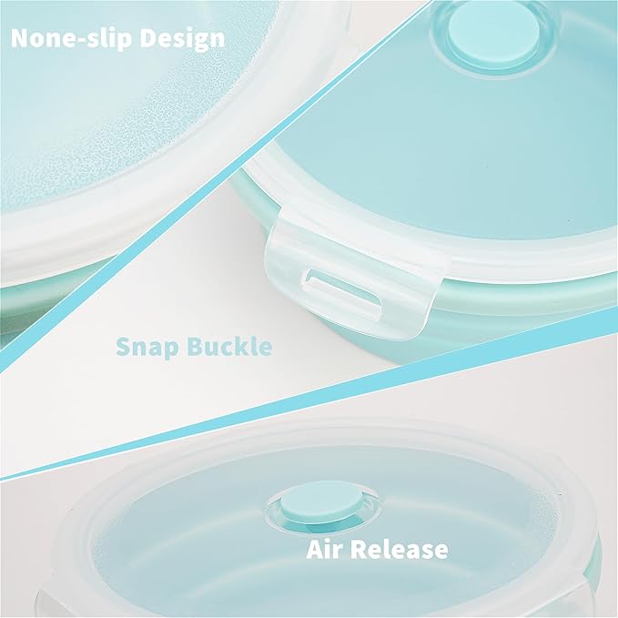 CARTINTS Silicone Collapsible Food Storage Containers-Prep/Storage Bowls with Lids – Set of 4 Round Silicone Lunch Containers – Microwave and Freezer Food Containers (Blue)