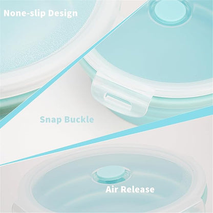 CARTINTS Silicone Collapsible Food Storage Containers-Prep/Storage Bowls with Lids – Set of 4 Round Silicone Lunch Containers – Microwave and Freezer Food Containers (Blue)