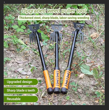 Weed Puller Tool-3-Piece Weed Pulling Tools, Manganese Steel 6-Teeth Multi-Purpose Gardening Manual Weeding Tools for Yard and Garden（HT3077G）