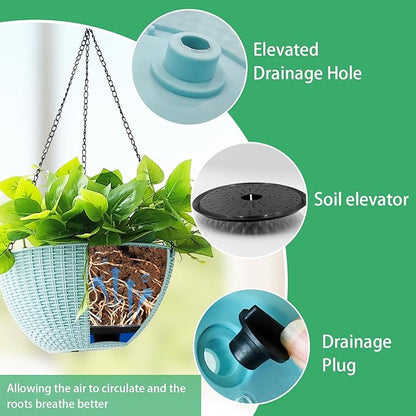 Hanging Planters for Outdoor Plants 8/10 Inch, 4 Packs Hanging Flower Pot Indoor with Drainage Holes, Self-Watering Hanging Basket Perfect for Home, Office and Garden (Sky Blue)