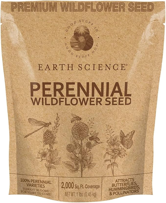 Earth Science Perennial Wildflower Seed—1 lb—Premium Flower Seeds to Attract Bees, Butterflies, Hummingbirds & Native Pollinators – Non GMO