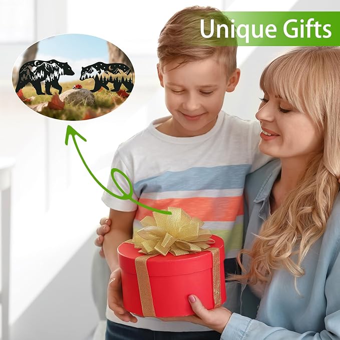 Bear Metal Garden Stakes Yard Decor, 3PCS Bear Black Silhouette Outdoor Garden Decor for Yard Art, Outside, Lawn Ornaments