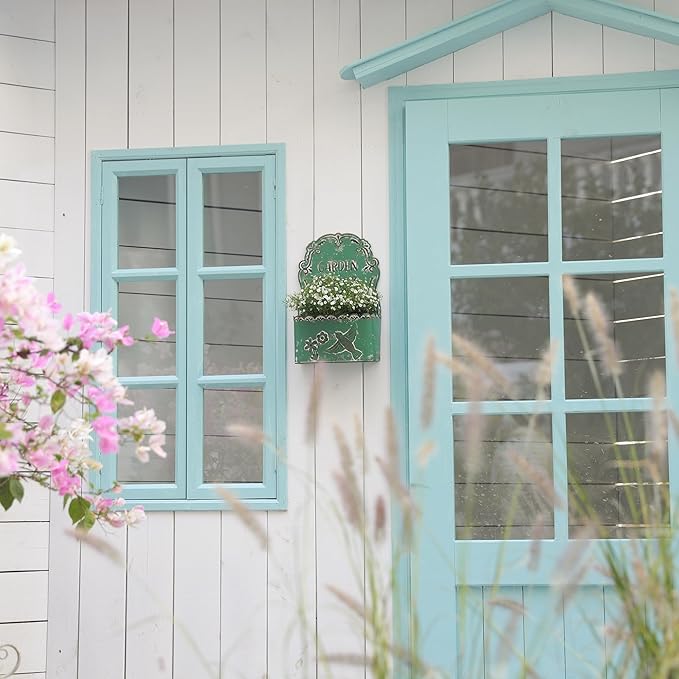 BIG FORTUNE Metal Wall Mount Planter Wall Vases for Flowers Shabby Chic Decor for Rustic Farmhouse Outdoor Decor (DarkGreen)