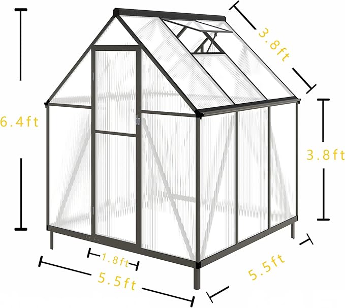 6x6 FT Greenhouse for Outdoors,Green House for Outside,Dark Gray