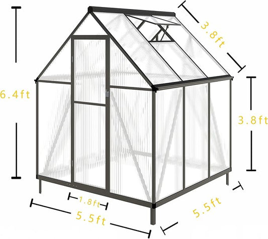 6x6 FT Greenhouse for Outdoors,Green House for Outside,Dark Gray