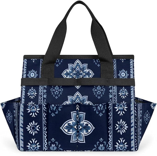 Westward Floral Gardening Tool Bag,Heavy Duty Garden Tote Bag,Portable Oxford Gardening Storage Basket Organizer Handbag with Pockets Handle,Hand Tools Gifts for Outdoor Garden Lawn Yard