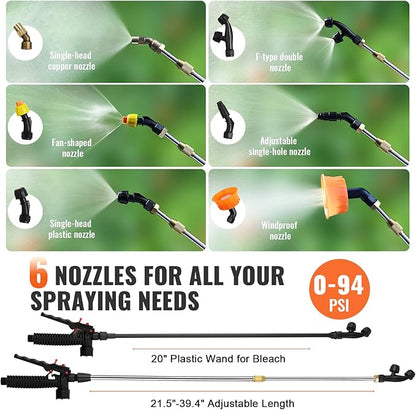 VEVOR 4 Gallon Battery Powered Backpack Sprayer with Wheeled Cart, Adjustable 0-94 PSI, 13FT Hose, 6 Nozzles, 2 Wands Included, Wide Mouth Lid for Weeding, Cleaning, Long Spray Time, White+Orange