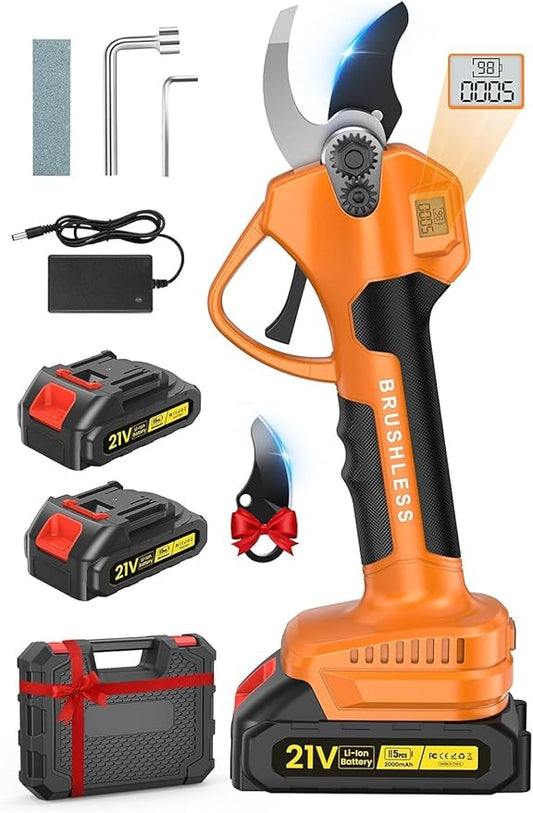 Electric Pruning Shears, Cordless Pruning Shears 1000W Brushless Power Shears 1.4'' Diameter Electric Pruner with LCD Display 2 * 2Ah Battery Pruning Shear Gift for Men Dad Husband Fathers Gardener
