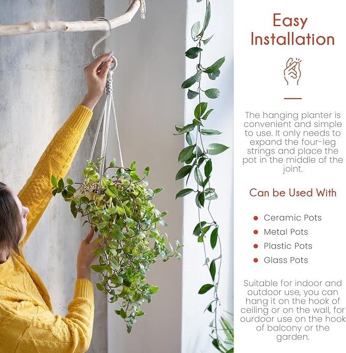 Plant Hanger Indoor, Macrame Plant Hangers Indoor Macrame Hanging Planters for Indoor Plants - 6 Pack Hanging Plant Holders Indoor Hanging, Macromay Plant Hangers for Indoor Plant Hanger,Gray