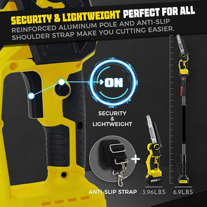 Brushless 2-IN-1 Cordless Pole Saw & Mini Chainsaw, 2× 21V 4.0Ah Battery Powered 8 Inch Chain,Max 16 Ft & Multi-Angle Electric Pole Saw for Tree Trimming, Christmas Gifts For Father,Husband,Men