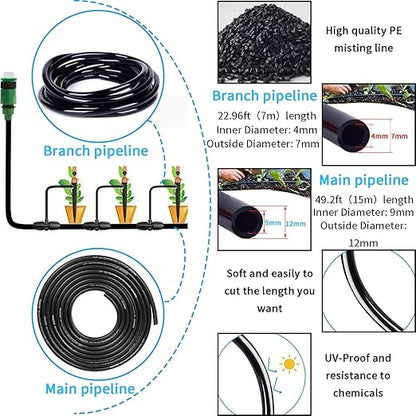 49.21 FT Garden Automatic Watering Irrigation System, Spray drip Irrigation Atomization Integrated Home Gardening Irrigation System, Garden Watering System Adjustable Flexible Nozzle Sprayer System