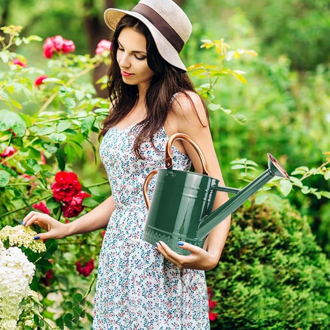 1 Gallon Metal Watering Can with Removable Spout, Nice Galvanized Steel Water Can with Embossed Design for Indoor and Outdoor Plants