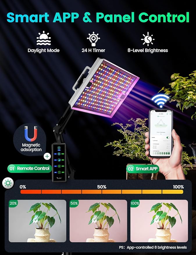 LETPOT 100 Watt (Max 120W Output) Grow Lights for Indoor Plants Full Spectrum, Smart APP, 8-Level Adjustable Light, Hanging & Standing, 270° Foldable, 360° Rotation, 2x3,3x4,18000 Lumens, High ppfd