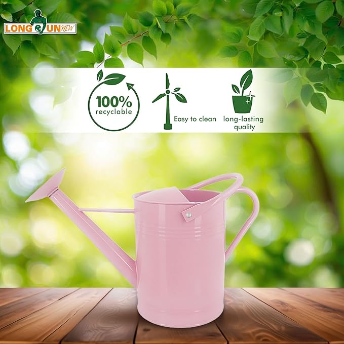Galvanized Iron Watering Can for Indoor Plants, DIY Watering Cans for House Plant Garden Flower, Long Spout Water Can for Outdoor Watering Plants 6.44L 1.7Gallon (Pink)