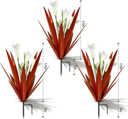 Homight Metal Agave Plant Outdoor Decoration Lily Mexican Yard Art Garden Gift Home Decor Hand Painted Metal Agave Garden Yard Statue, Outdoor Lawn Ornaments (3 Big White Lilies)