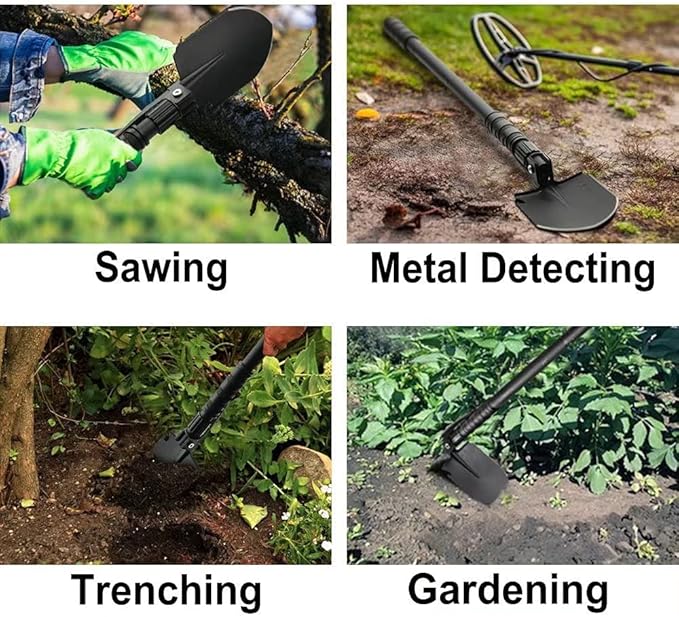 iunio Camping Shovel,Shovel Folding, Portable, Multitool, Foldable Entrenching Tool, Collapsible Spade, for Backpacking, Trenching, Hiking, Survival, Car Emergency