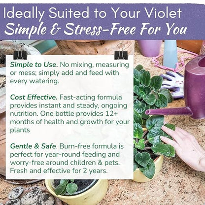 African Violet Fertilizer | Premium Liquid Plant Food for Strong Roots & Lush Blooms | Gentle, Balanced 3-3-3 Formula with Essential Micronutrients | Sea Kelp, Humic & Fulvic Acid | Made in USA | 8 oz