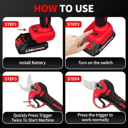 Electric Pruning Shears, Upgraded 1.4" Cutting Diameter Brushless Electric Pruner with 2Pcs 2.0Ah Rechargeable Battery, Power Cordless Pruning Shears for Tree Trimming Branch Cutter