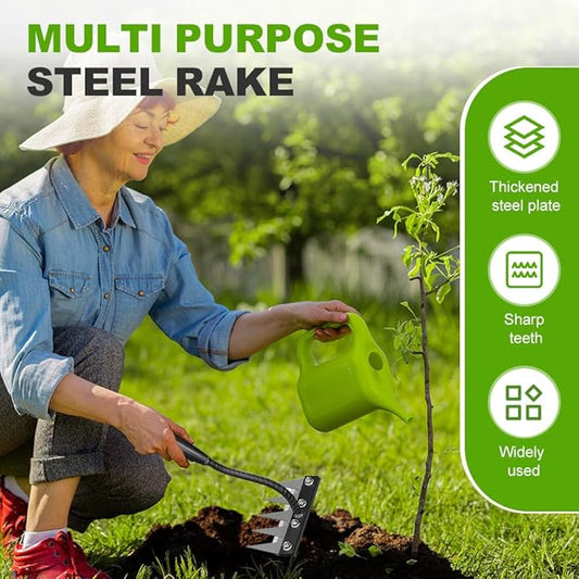 2025 Upgrade Iron Weeding Rake 2.0, 5/6/7/8 Teeth Carbon Steel Garden Weeder Rakes, Iron Rake for Yard Lawn and Garden, Heavy-Duty Garden Hand Weeder Puller Tool for Gardening and Weedings (5 Teeth)