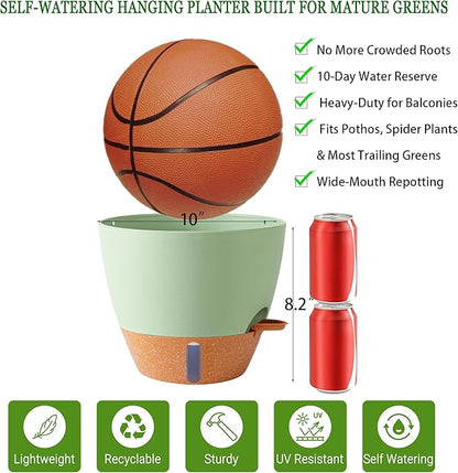 10 Inch Hanging Planters for Indoor Plants, 2 Pack Self Watering Hanging Baskets Flower Pots with Drainage Hole, Visual Reservoir & 2 Kinds of Plant Hanger for Outdoor Garden Home Decor