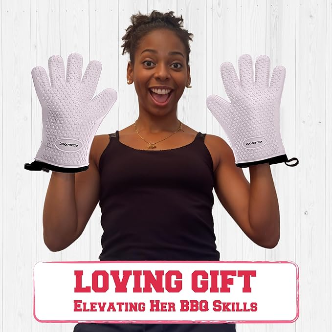 KITCHEN PERFECTION S Silicone Smoker Oven Gloves for Women -Extreme Heat Resistant BBQ Gloves -Handle Hot Food Right on Your Grill Fryer |Waterproof Oven Mitts Cooking Gloves |Superior Set+3 Bonuses