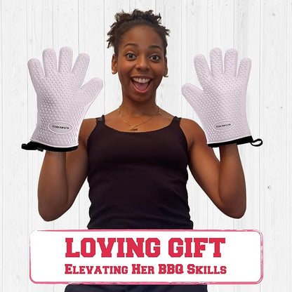 KITCHEN PERFECTION S Silicone Smoker Oven Gloves for Women -Extreme Heat Resistant BBQ Gloves -Handle Hot Food Right on Your Grill Fryer |Waterproof Oven Mitts Cooking Gloves |Superior Set+3 Bonuses
