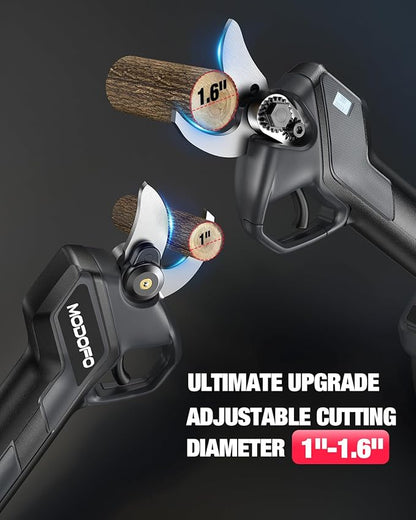 Upgraded Electric Pruning Shears, 1.6" Cutting Diameter Cordless Pruner with LCD Display, Brushless Motor, 2×2.0Ah Rechargeable Batteries & Extra Blade for Garden Trees and Branches