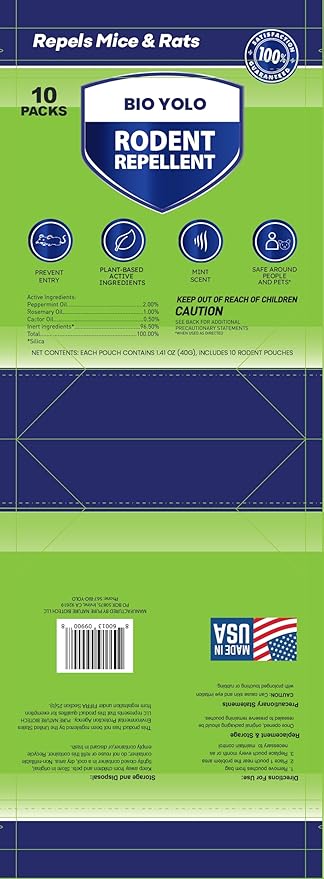 Rodent Repellent Pouches – Peppermint Oil, Plant-Powered – Repels Mice, Rats & Squirrels, Mouse Repellent– Protects Indoor, Car, RV, Boat, Garage & Cabin – 10 Pouches