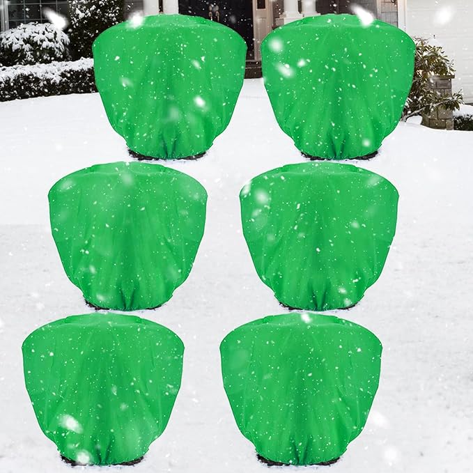 ANPHSIN 6 Pcs 39.3in x 39.3in Plant Covers Freeze Protection - Winter Shrub Plant Protection Bags, Frost Blankets Cloths with Drawstring for Outdoor Garden Potted Plants, Green