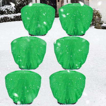 ANPHSIN 6 Pcs 39.3in x 39.3in Plant Covers Freeze Protection - Winter Shrub Plant Protection Bags, Frost Blankets Cloths with Drawstring for Outdoor Garden Potted Plants, Green