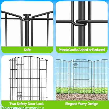 INJOPEXI Decorative Garden Fence 12 Panels 26ft (L)×36in (H) Garden Fences with 11 Panels + 1 Gate, No Dig Animal Barrier Rabbit Fencing Rustproof Metal Wire Temporary Dog Fence for Patio Outdoor Yard