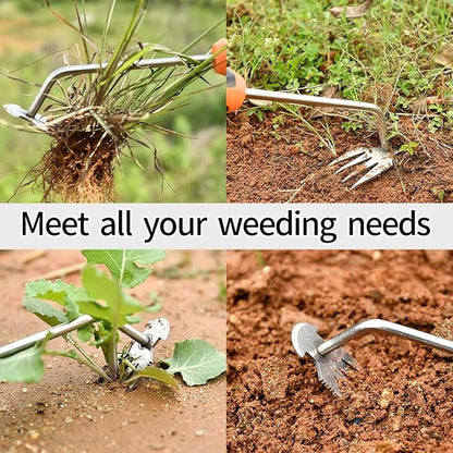 Weed Puller Tool，2025 New Garden Weeder Tool Stainless Steel Hand Weeder Tool,4 Teethes Dual Purpose Weed Remover Tool Weeding Tools for Gardening (Rubber Handle)