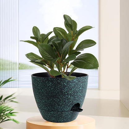 12 inch Large Self Watering Pots, Planter, Plant Pots with Mesh Drainage Holes for Indoor Outdoor House Plants and Garden, Plastic Flower Pots with Reservoir, Black with Green Speckles