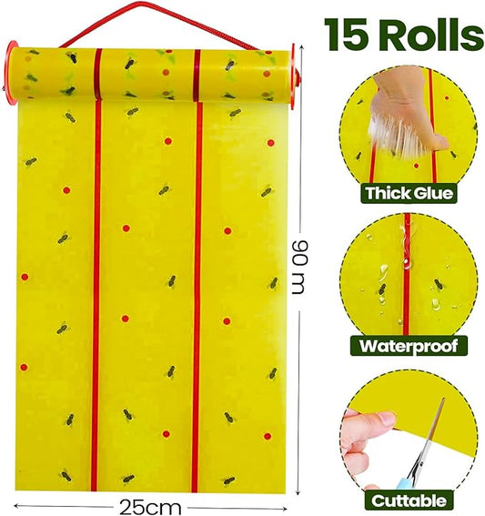 Qualirey Giant Sticky Fly Traps, Fly Strips for Indoor Outdoor Hanging Flying Tapes Non Toxic Ribbon Fruit Gnat Killer for Mosquito Plants House Horse Stable(30 ft,Yellow,5 Pcs)