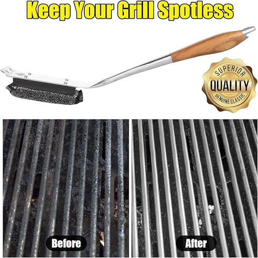 BBQ Replaceable Scraper Cleaning Head, Durable for Cast Iron or Stainless-Steel Grates, Barbecue Cleaner.